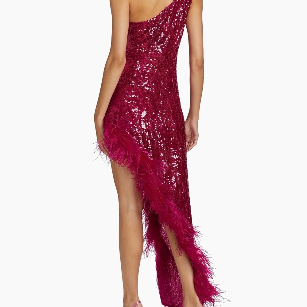 BNWT Lapointe sequin feather one shoulder midi dress size 0 in ultra pink - Picture 7 of 15